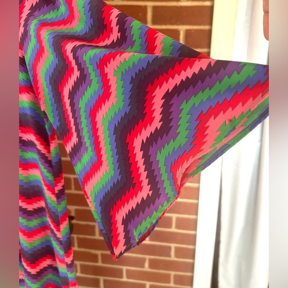 Bianca Colette Colorful Silk Zigzag Pattern Mod Retro Festival Party Dress - Picture 4 of 9